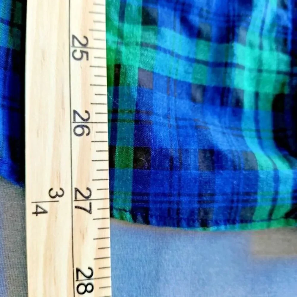 J. Crew Men L Slim Fit Green/Blue Plaid Button Down Work Chore Casual Shirt‎ Y2K